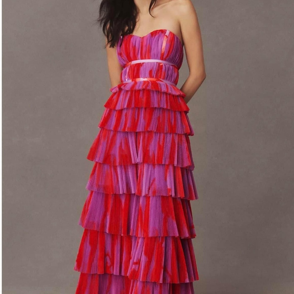 Hutch Strapless Red and Purple Tiered Dress